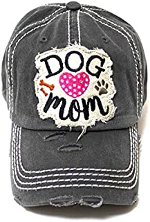 Womens Dog Mom Beach Hat Accessory Patch Embroidery Baseball Cap, Vintage Black