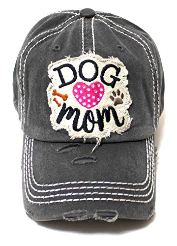 Womens Dog Mom Beach Hat Accessory Patch Embroidery Baseball Cap, Vintage Black