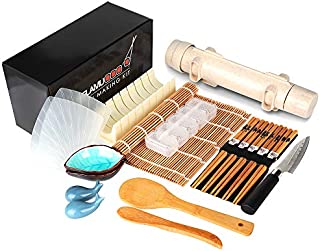 Delamu Sushi Making Kit, 20 in 1 Sushi Bazooka Roller Kit with Chefs Knife, Bamboo Mats, Bazooka Roller, Rice Mold, Temaki Sushi Mats, Rice Paddle, Rice Spreader, Chopsticks, Sauce Dishes, Guide Book