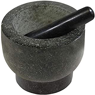 Gorilla Grip Original Mortar and Pestle Set, Slip Scratch Resistant Bottom Heavy Duty Polished Granite, Guacamole Molcajete Bowl, Kitchen Spices Herbs Pesto Grinder, Small 5 Inch Holds 1.5 Cups, Black