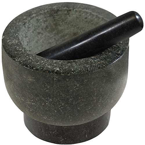 Gorilla Grip Original Mortar and Pestle Set, Slip Scratch Resistant Bottom Heavy Duty Polished Granite, Guacamole Molcajete Bowl, Kitchen Spices Herbs Pesto Grinder, Small 5 Inch Holds 1.5 Cups, Black