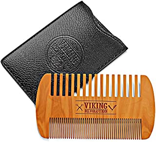 Wooden Beard Comb & Case, Dual Action Fine & Coarse Teeth, Perfect for use with Balms and Oils, Top Pocket Comb for Beards & Mustaches by Viking Revolution