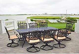 Hanover Traditions 9-Piece Cast Aluminum Outdoor Patio Dining Set, 8 Swivel Rocker Chairs and 42