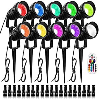 ZUCKEO 10W RGB Color Change Landscape Lighting with Quick Connectors Low Voltage Remote Control LED Landscape Lights IP66 Waterproof Yard Lawn Garden Flag Outdoor Spotlights (10Pack with Connectors)