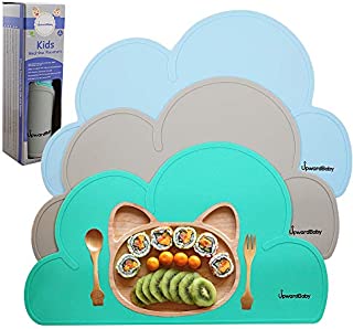 Suction Placemats for Kids Baby Toddlers - UpwardBaby Non Slip 3 Piece BPA Free Placemats Set - Wipes Clean for Quick Mealtimes for Travel and High Chairs - Easy to Clean