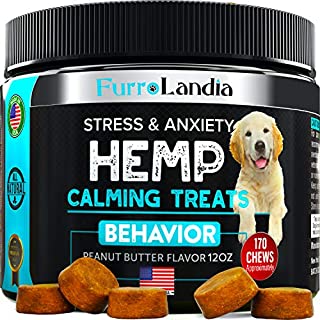 FurroLandia Hemp Calming Treats for Dogs - 170 Soft Chews - Made in Usa - Hemp Oil for Dogs - Dog Anxiety Relief - Natural Calming Aid - Stress - Fireworks - Aggressive Behavior (Peanut Butter Flavor)