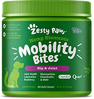 Glucosamine for Dogs with Hemp - Hip & Joint Dog Supplement with Chondroitin, Curcumin, Organic Turmeric & MSM + Omega 3 - Soft Chews for Mobility and Arthritis Relief for Hips & Joints - 90 Count