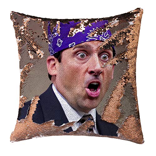 Jiamos The Office Gifts Merchandise Michael Scott Sequin Pillow Cover Reversible Throw Pillow Case Cushion Cover Change Color Funny Gag Xmas Birthday White Elephant Gifts,No Filler(Champagne Gold)