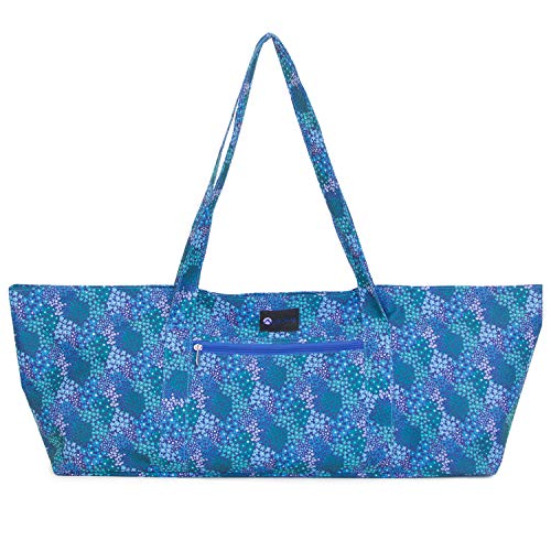 Aurorae Yoga Mat Bag, Fits Most Yoga Mats and Accessories in Blue Floral Pattern