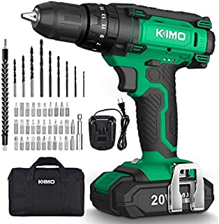 Cordless Drill Driver Kit - 20V Impact Drill Set w/2.0Ah Li-Ion Battery & Charger, 350 In-lb Torque, 0-1350RMP Variable Speed, 3/8'' Keyless Chuck, 21+1+1 Clutch, Drilling Wall Brick Wood Metal, KIMO