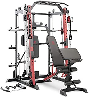 Marcy Smith Machine Cage System Home Gym Multifunction Rack, Customizable Training Station SM-4033, Red