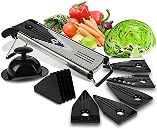 Premium Mandoline Fruit & Vegetable Cutter for Home and Business-Cheese Grater, Potato Slicer | Vegetable Chopper: Includes 5 Inserts (Black), Blade Guard, Finger Guard | Free Recipe E-Books