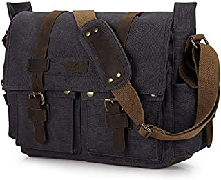 S-ZONE Vintage Camera Messenger Bag Leather Canvas DSLR Shoulder Crossbody Bag