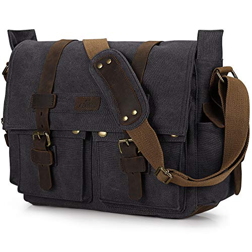 S-ZONE Vintage Camera Messenger Bag Leather Canvas DSLR Shoulder Crossbody Bag