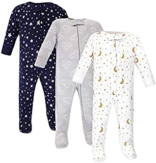 Hudson Baby Unisex Baby Cotton Sleep and Play, Navy Stars Moons, 0-3 Months