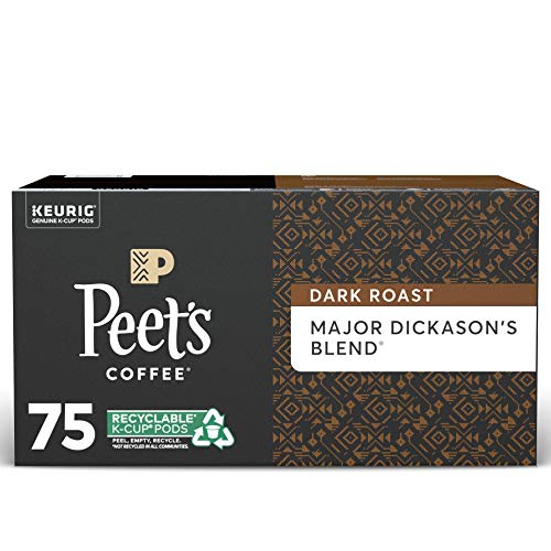 Peets Coffee Major Dickason's Blend K-Cup Coffee Pods for Keurig Brewers, Dark Roast, 75 Pods