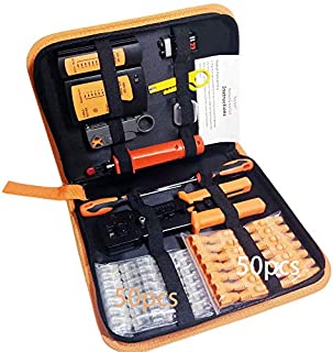 Professional 13 in 1 Network Computer Maintenance Repair Kitethernet crimper kit - RJ45 Crimp Tool, RJ45 Network Cable Tester, 50 Pack Pass Through Connectors,Network Wire StripperPunchdown Tools