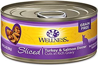 Wellness Natural Pet Food Complete Health Natural Grain Free Wet Canned Cat Food, Sliced Turkey & Salmon Entree, 5.5-Ounce Can (Pack of 24) (2689)