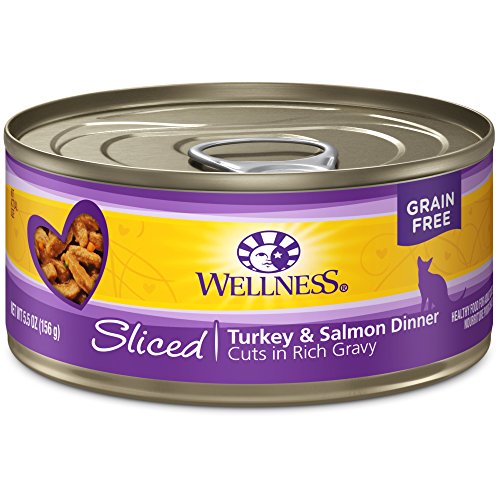 Wellness Natural Pet Food Complete Health Natural Grain Free Wet Canned Cat Food, Sliced Turkey & Salmon Entree, 5.5-Ounce Can (Pack of 24) (2689)