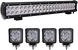 Lumitek 20inch 126W LED Light Bar Spot Flood Combo Light With 4PCS 27W Square Led Light Pods for Pickup Jeep Trucks SUV UTV Tanks Van Camper ATV 4WD