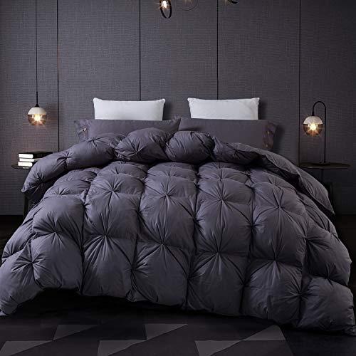 Goose Down Comforter Pinch Pleat Design Duvet Insert 100% Egyptian Cotton 750+ Fill Power King Comforter 1200 Thread Count Grey Comforter with Corner Tabs for All Seasons,106x90Inches