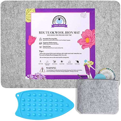 Rdutuok 17x13.5 Inches Wool Pressing Mat for Quilting Ironing Pad Easy Press Wooly Felted Iron Board for Retains Heat, Great for Quilting & Sewing Projects