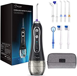 BESTOPE Water Oral Flosser 300ML 5 Modes & 8 Jet Tips - IPX7 Waterproof Cordless Dental Oral Irrigator Portable and Rechargeable Flossing for Braces & Bridges Care, Home and Travel