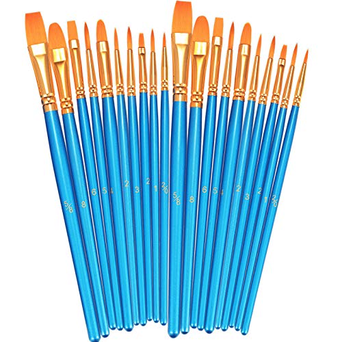 BOSOBO Paint Brushes Set, 2 Pack 20 Pcs Round Pointed Tip Paintbrushes Nylon Hair Artist Acrylic Paint Brushes for Acrylic Oil Watercolor, Face Nail Art, Miniature Detailing & Rock Painting, Blue