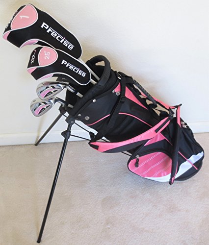 Girls Ages 5-8 Junior Golf Club Set Complete Driver, Hybrid, Irons, Putter, Stand Bag for Kids Pink Color Jr.