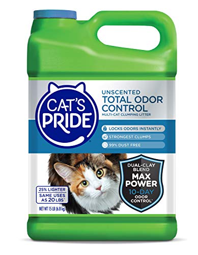 Cat's Pride Total Odor Control Premium Clumping Fragrance Free Scoopable Cat Litter Jug, 15-Pound, Grey (47215)