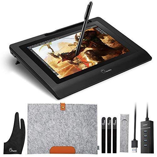 Parblo 10.1 Inches Coast10 Graphics Drawing Tablet LCD Monitor with Cordless Battery-Free Pen, Wool Liner Bag