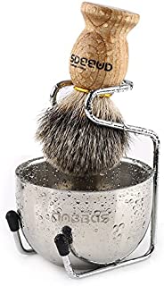 Shaving Set, 3in1 Pure Badger Hair Shaving Brush Natural Solid Wood Handle and Stainless Steel Shaving Stand with Shaving Bowl Dia 3.2 inches for Men Wet Shaving by Anbbas