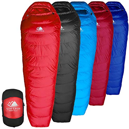 Hyke & Byke Shavano 32 Degree F 650 Fill Power Hydrophobic Down Sleeping Bag with ClusterLoft Base - Ultra Lightweight Mens and Womens Mummy Bag Designed for Summer Backpacking