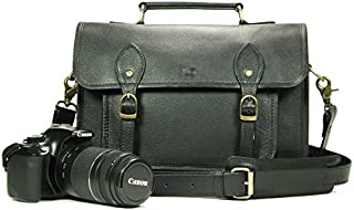 Leftover Studio Pebeled Leather Camera Bag DSLR Messenger Shoulder Case with Removable Camera Caddy 15 Inch Black