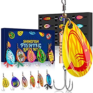 SHINEFISH Colorful Fishing Lures, 2020 Patent Design Fishing Spoon, Bass Lures, Spinning Lures, Trout Lures Hard Metal Spinner Baits Kit for Boyfriends, Husband, Fathers, Angler(12pack)