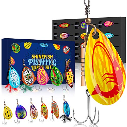 SHINEFISH Colorful Fishing Lures, 2020 Patent Design Fishing Spoon, Bass Lures, Spinning Lures, Trout Lures Hard Metal Spinner Baits Kit for Boyfriends, Husband, Fathers, Angler(12pack)