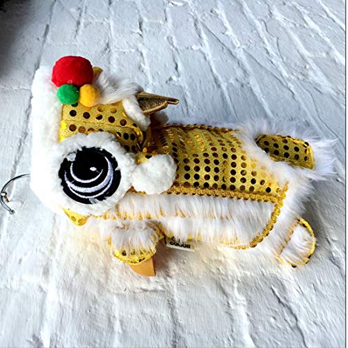 WORDERFUL Dog Costume Cute Lion Dance Pet Costume with Red Sequins New Year Cat Dog Clothes Hoodies Coat for Small Dogs (16, Yellow)