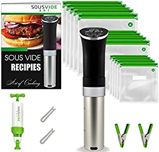 Sous Vide Cooker Immersion Circulator  Sous Vide Kit All-In-One - 1000W 120V Sous Vide Machine - Sous Vide Starter Kit | Includes Sous Vide Pod, 15 Sous Vide Vacuum Bags, Pump, Clips, Free Cookbook