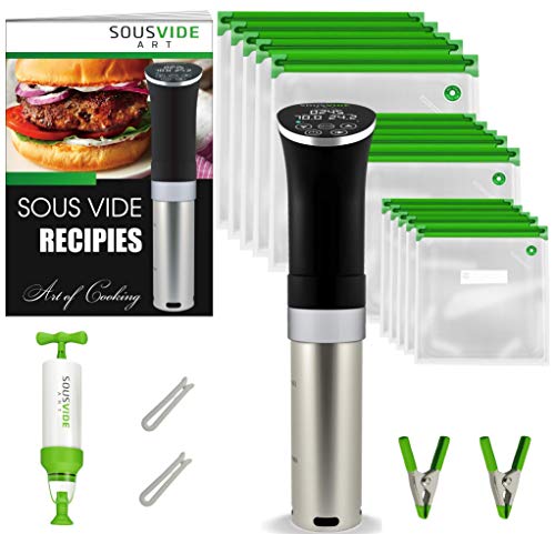 Sous Vide Cooker Immersion Circulator  Sous Vide Kit All-In-One - 1000W 120V Sous Vide Machine - Sous Vide Starter Kit | Includes Sous Vide Pod, 15 Sous Vide Vacuum Bags, Pump, Clips, Free Cookbook