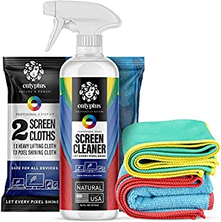 Calyptus TV Screen Cleaner Kit | Plant Based Power | USA Made | 16 Ounces + 16 Inch Pixel Shining + Lifting Cloths | Streak Free Spray | Laptop, Tablet, Computer Monitor Cleaning