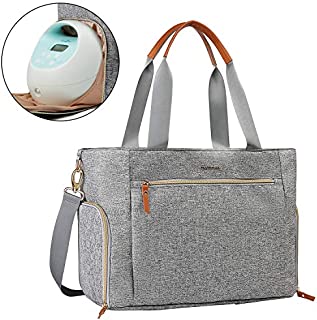 mommore Breast Pump Bag Diaper Tote Bag with 15 Inch Laptop Sleeve Fit Most Breast Pumps like Medela, Spectra S1,S2