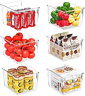 Huolewa Set of 6 Refrigerator Organizer Bins Pantry Storage Bins Clear Plastic Storage Bins with Handle for Fridge, Freezer, Kitchen Countertops, Cabinets - Medium