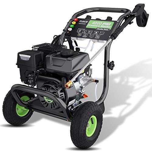 TEANDE 4200PSI 3.0GPM Gas Pressure Washer,209cc 7.0 HP Power Washer with Two 0.7L Soap Tanks,5 Quick-Connect Nozzles and 20 Hose,for Cleaning Cars,Driveway,Patio,Siding,Fence (Green)