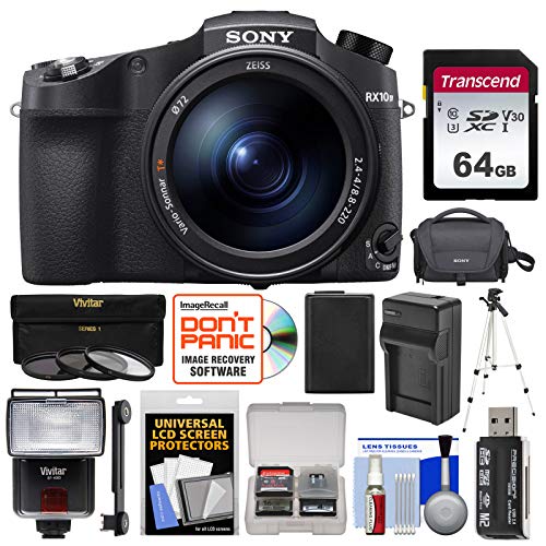 Sony Cyber-Shot DSC-RX10 IV 4K Wi-Fi Digital Camera with 64GB Card + Case + Flash + Battery & Charger + Tripod + 3 UV/CPL/ND8 Filters + Kit