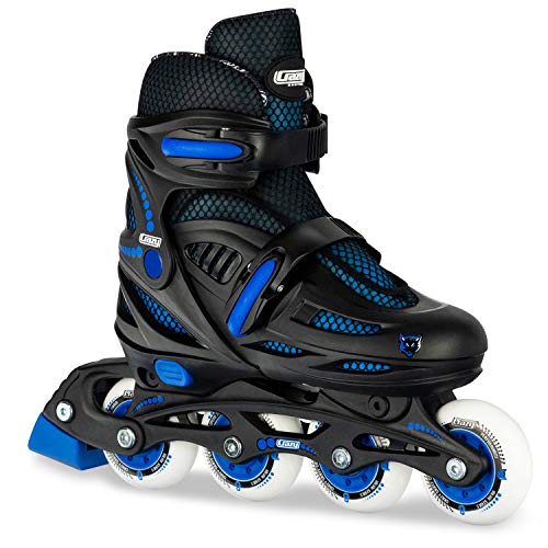 Crazy Skates Adjustable Inline Skates for Girls and Boys - Adjust to fit 4 Sizes - Model 148 - Black / Blue (Size: Medium - Sizes 2-5)