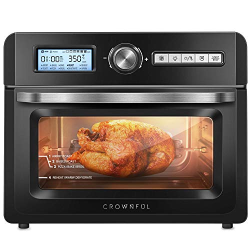 CROWNFUL 19 Quart Air Fryer Toaster Oven, Convection Roaster with Rotisserie & Dehydrator, 10-in-1 Countertop Oven, Original Recipe and 8 Accessories Included, UL Listed (Black) (Renewed)