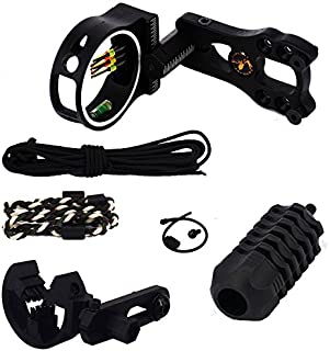 6Pcs Compound Bow Accessory Combo, Brush Arrow Rest, Stabilizer,5 Pin Bow Sight with Level and Light, Bow Sling, Wrist Rope for Archery Bow Hunting, Black