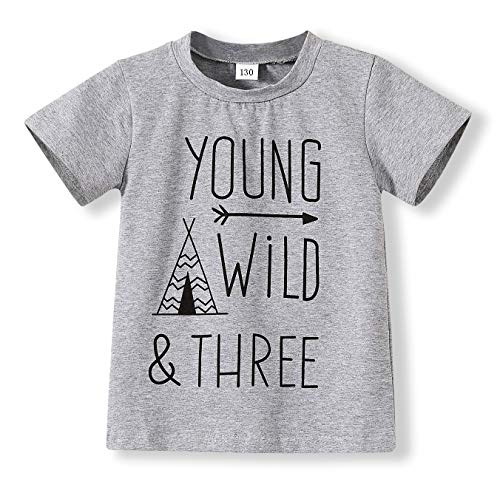 Children Gray Young Wild Three Birthday Brother Twin Letter Print T-Shirts