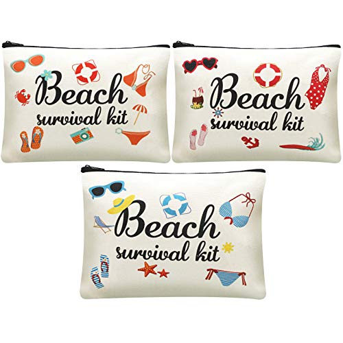 Svee 3 Pieces Beach Survival Kit Cosmetic Bag Travel Bag Pouch Bag Accessories for Birthday Appreciation Thanksgiving Day Valentine's Day