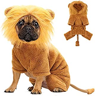 BWOGUE Dog Lion Costume for Dogs Clothes Pet Halloween Cosplay Dress Party Dressing up Dogs Cats Animal Fleece Hoodie Warm Outfits Clothes,S